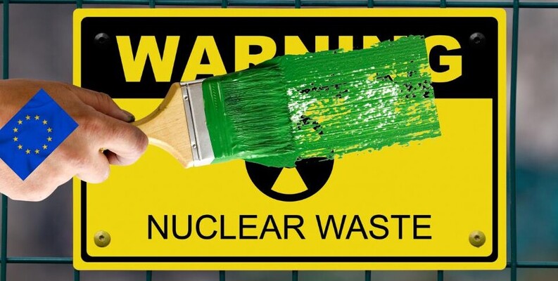Salzburger Atomkraft-GegnerInnen protestieren gegen das EU-Vorhaben, Atomenergie in die Taxonomie aufzunehmen. 